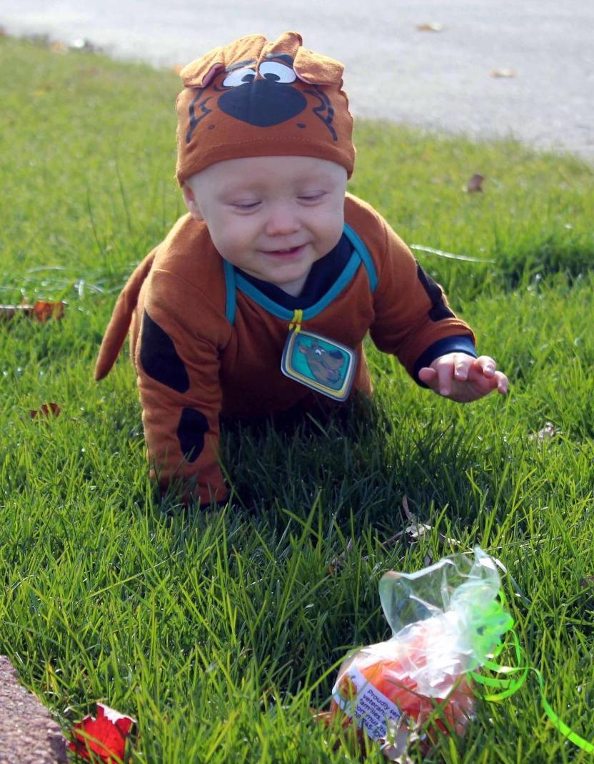 Tobias crawls towards candy
